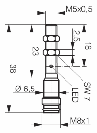 Miniaturní induktivní snímač DW-AS-504-M5 rozměry