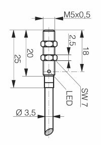 Miniaturní induktivní snímač DW-AD-504-M5 rozměry
